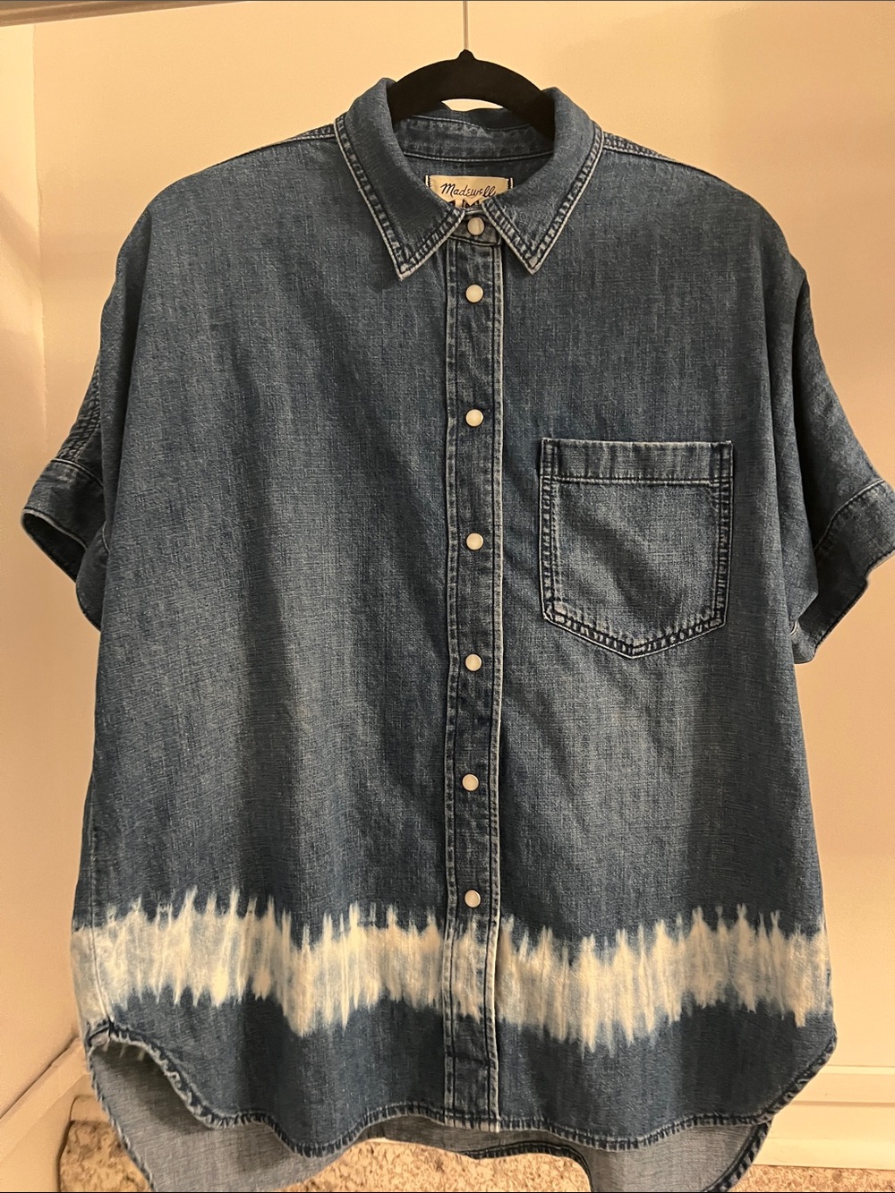 Madewell Blue Denim Button-Down Shirt with White Tie-Dye Hem